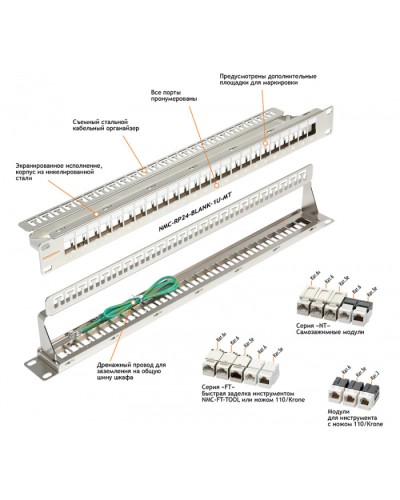 Патч-панель 19, 1U, 24xKeystone UTP/STP NIKOMAX (NMC-RP24-BLANK-1U-MT) в Ижевске Патч панель Pintop.ru