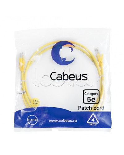Патч-корд UTP, категория 5e, 1.5 м, неэкранированный, желтый Cabeus PC-UTP-RJ45-Cat.5e-1.5m-YL в Ижевске Патчкорды (медные) Pintop.ru