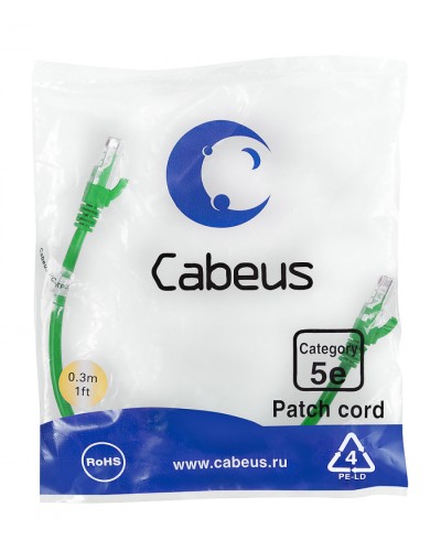 Патч-корд медный U/UTP кат.5е (0,3м) LSZH (зеленый) Cabeus (PC-UTP-RJ45-Cat.5e-0.3m-GN-LSZH) в Ижевске Патчкорды (медные) Pintop.ru