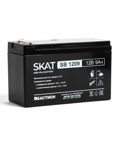 Бастион SKAT SB 1209 АКБ свинцово-кислотная тип AGM 12V 9Ач Iзар. 2,7 А, ножевые клеммы в Ижевске Электротехническое оборудование Pintop.ru