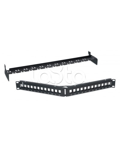 Патч-панель угловая модульная 19, 1U, 24 порта RJ-45, для неэкранированных модулей, с задним кабельным организатором (без модулей) Cabeus PLB-24-CON в Ижевске Патч панель Pintop.ru