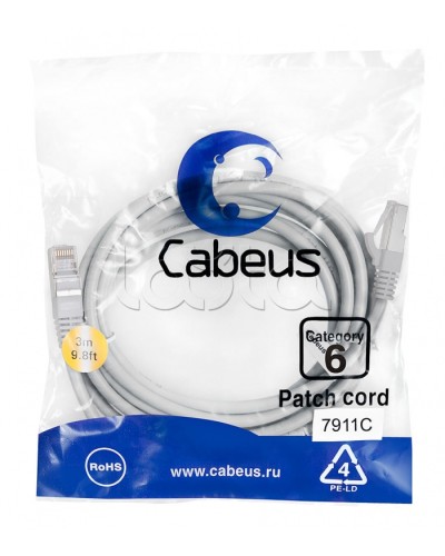 Патч-корд Cabeus PC-FTP-RJ45-CAT.6-3M-LSZH в Ижевске Патчкорды (медные) Pintop.ru