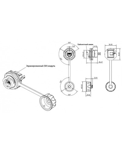 Промышленный модуль Keystone Jack RJ-45 (8P8C) Hyperline (KJ-IE-8P8C-C5e-180-SH-F-BK) в Ижевске Патч-корды и пигтейлы Pintop.ru