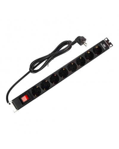 Блок распределения 19 (PDU) с выключателем на 16А, 8 разъемов SHUKO, шнур питания 1,8 м, черныйDatarex DR-432121 в Ижевске Блоки розеток Pintop.ru