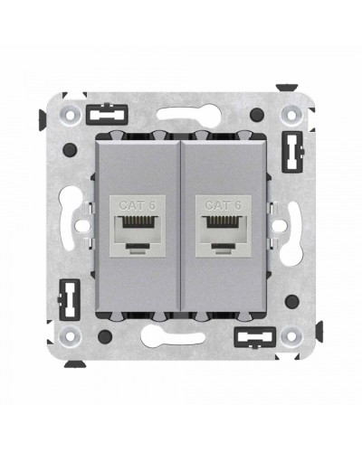 Компьютерная розетка RJ-45 в стену, кат.6 двойная экранированная, Avanti, Закаленная сталь DKC (4404794) в Ижевске Розетки компьютерные и телефонные Pintop.ru