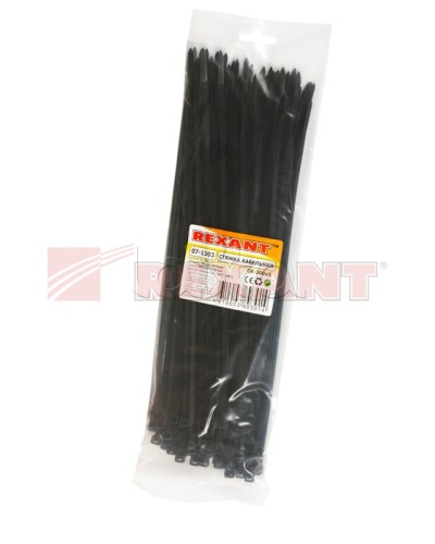 Хомут-стяжка нейлоновый 5х300 мм чёрный (100шт/уп) REXANT 07-1303 в Ижевске Стяжки-хомуты Pintop.ru