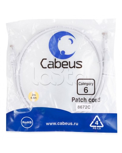Патч-корд UTP, категория 6, 2 м, неэкранированный, белый Cabeus PC-UTP-RJ45-Cat.6-2m-WH в Ижевске Патчкорды (медные) Pintop.ru