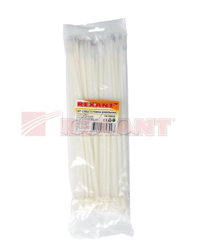 Хомут-стяжка нейлоновый 5х300 мм белый (100шт/уп) REXANT 07-1302 в Ижевске Стяжки-хомуты Pintop.ru