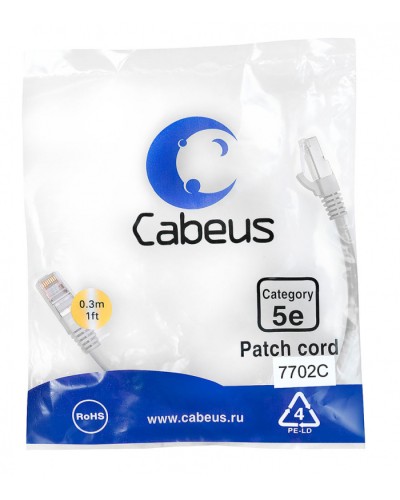 Патч-корд FTP, категория 5e, 0.3 м, экранированный, серый Cabeus PC-FTP-RJ45-Cat.5e-0.3m в Ижевске Патчкорды (медные) Pintop.ru
