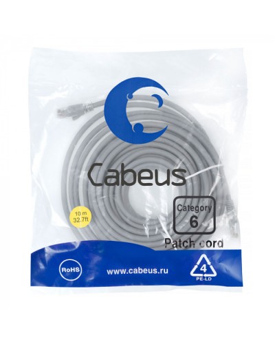 Патч-корд медный U/UTP кат.6 (10м) LSZH (серый) Cabeus (PC-UTP-RJ45-Cat.6-10m-LSZH) в Ижевске Патчкорды (медные) Pintop.ru