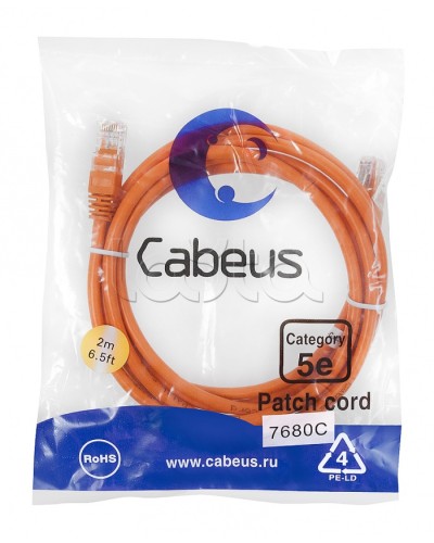 Патч-корд UTP, категория 5e, 2 м, неэкранированный, оранжевый Cabeus PC-UTP-RJ45-Cat.5e-2m-OR в Ижевске Патчкорды (медные) Pintop.ru