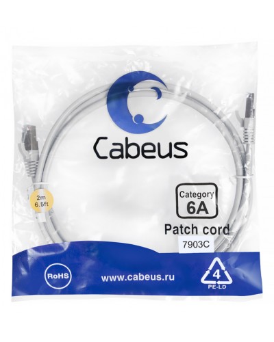 Патч-корд SSTP, категория 6a, 10G, S/FTP экранированный, LSZH, 2 м, серый Cabeus PC-SSTP-RJ45-Cat.6a-2m-LSZH в Ижевске Патчкорды (медные) Pintop.ru
