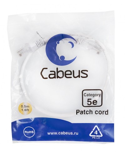 Патч-корд медный U/UTP кат.5е (0,5м) LSZH (белый) Cabeus (PC-UTP-RJ45-Cat.5e-0.5m-WH-LSZH) в Ижевске Патчкорды (медные) Pintop.ru