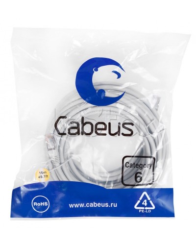 Патч-корд FTP, категория 6, F/UTP экранированный, LSZH, 15 м, серый Cabeus PC-FTP-RJ45-Cat.6-15m-LSZH в Ижевске Патчкорды (медные) Pintop.ru