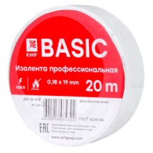 Изолента класс А (0,18х19мм) (20м.) белая EKF Basic (plc-iz-a-w)