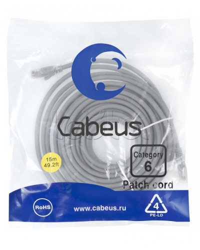 Патч-корд UTP, категория 6, 15 м, неэкранированный, серый Cabeus PC-UTP-RJ45-Cat.6-15m в Ижевске Патчкорды (медные) Pintop.ru