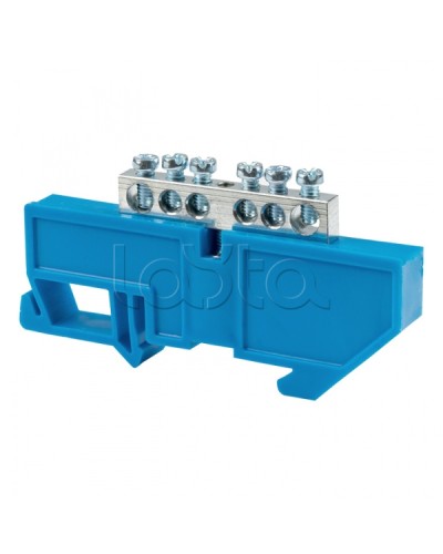 Шина 0 N (6x9мм) 6 отв. цинк синий изолятор на DIN-рейку EKF (sn1-63-06-d) в Ижевске Крепежные изделия Pintop.ru