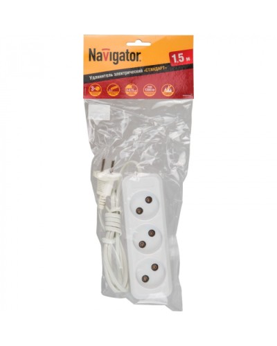 Удлинитель Navigator 71 448 NPE-S1-03-150-X-2x0.75б/з 3 гн. ШВВП 1.5м в Ижевске Блоки розеток Pintop.ru