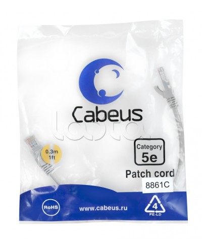 Патч-корд медный U/UTP кат.5е (0,3м) LSZH (белый) Cabeus (PC-UTP-RJ45-Cat.5e-0.3m-WH-LSZH) в Ижевске Патчкорды (медные) Pintop.ru