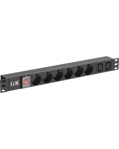 ITK 6 розеток нем. ст. + 2 С13 LED 1U вх. С14 алюмин.(PH12-6D2C133) в Ижевске Блоки розеток Pintop.ru