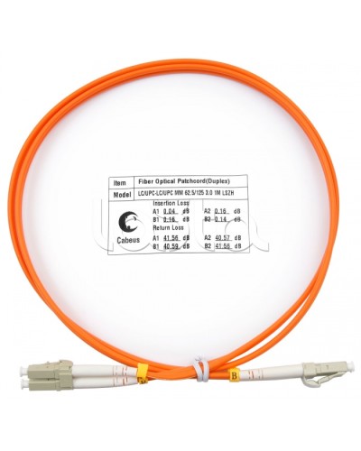 Шнур оптический duplex, LC-LC, 62,5/125 mm, 1м, LSZH Cabeus FOP-62-LC-LC-1m в Ижевске Патч-корды оптические Pintop.ru