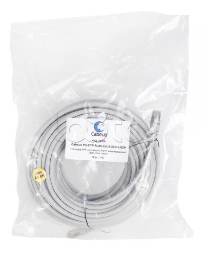 Патч-корд FTP, категория 6, F/UTP экранированный, LSZH, 20 м, серый Cabeus PC-FTP-RJ45-Cat.6-20m-LSZH в Ижевске Патчкорды (медные) Pintop.ru