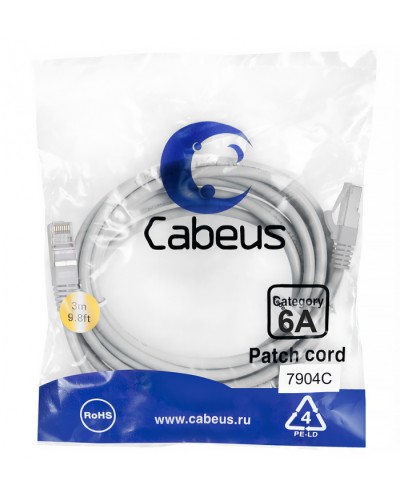 Патч-корд SSTP, категория 6a, 10G, S/FTP экранированный, LSZH, 3 м, серый Cabeus PC-SSTP-RJ45-Cat.6a-3m-LSZH в Ижевске Патчкорды (медные) Pintop.ru