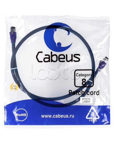 Патч-корд S/FTP Cabeus PC-SSTP-RJ45-Cat.8-1m-LSZH в Ижевске Патчкорды (медные) Pintop.ru