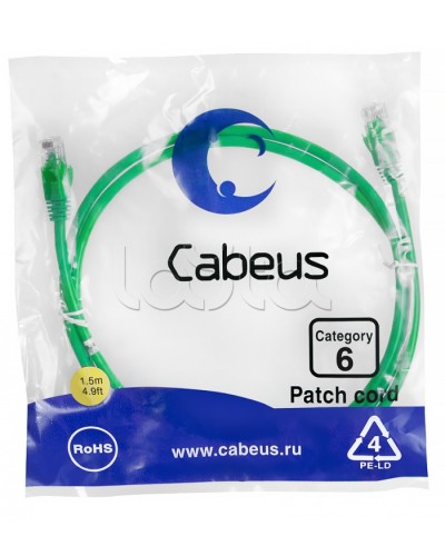 Патч-корд UTP, категория 6, 1.5 м, неэкранированный, зеленый Cabeus PC-UTP-RJ45-Cat.6-1.5m-GN в Ижевске Патчкорды (медные) Pintop.ru