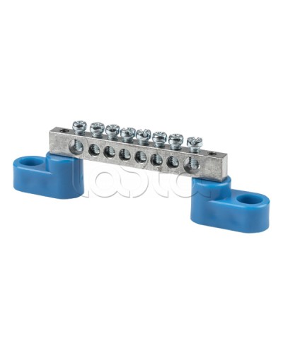 Шина 0 N (6x9мм) 8 отв. цинк 2 синих угловых изолятора EKF (sn1-63-08-2) в Ижевске Аксессуары для стоек и шкафов Pintop.ru