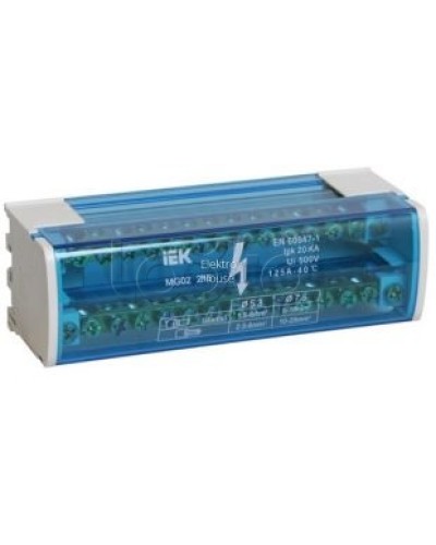 Шина «N» нулевая на DIN-рейку в корпусе 2Х15 групп IEK YND10-2-15-125 в Ижевске Аксессуары для стоек и шкафов Pintop.ru