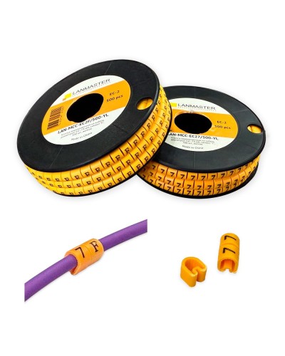 Клипса маркировочная на кабель диаметром 3.6–7.4 мм, символ F, 500 шт., желтая LANMASTER LAN-MCC-EC2F/500-YL в Ижевске Аксессуары для стоек и шкафов Pintop.ru