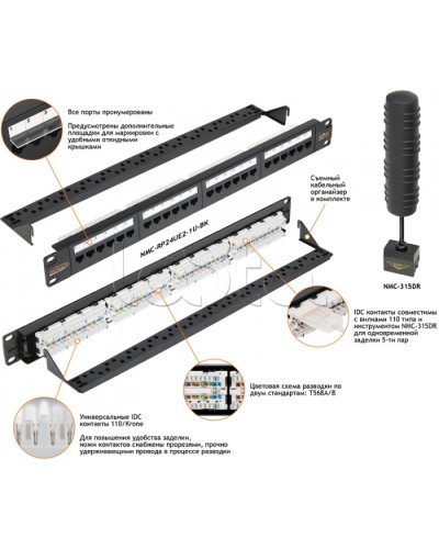 Патч-панель 19, 1U, 24xRJ45 NIKOMAX (NMC-RP24UD2-1U-BK) в Ижевске Патч панель Pintop.ru
