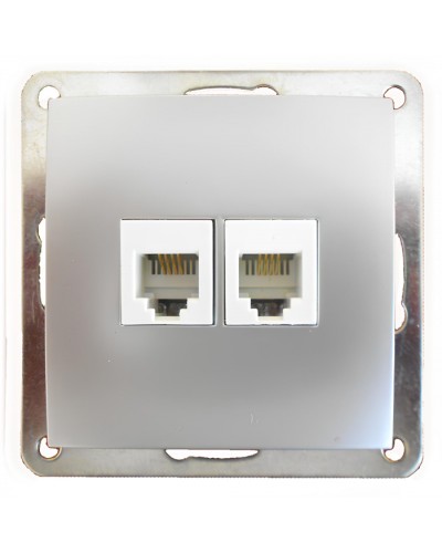 Розетка телефонная двойная 2хRJ-11 с накладкой (серебристый металлик) LK60 (865603-1) в Ижевске Розетки компьютерные и телефонные Pintop.ru