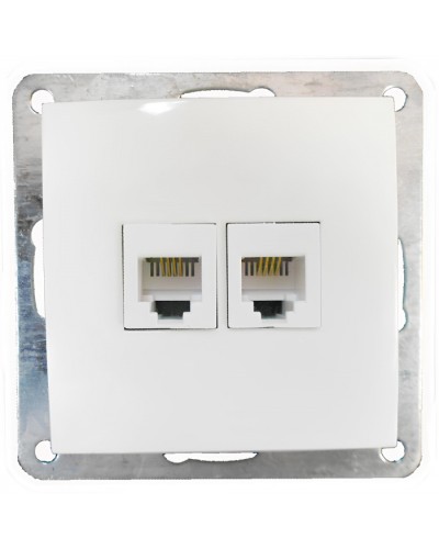Розетка телефонная двойная 2хRJ-11 с накладкой (белый) LK60 (865604) в Ижевске Розетки компьютерные и телефонные Pintop.ru