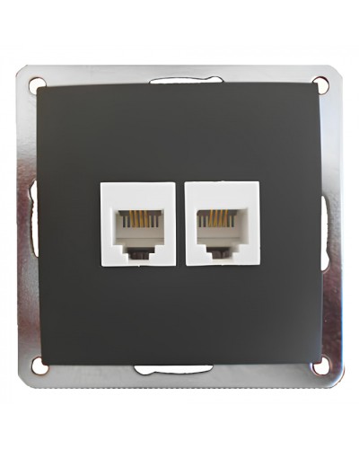 Розетка телефонная двойная 2хRJ-11 с накладкой (черный бархат) (865608-1) в Ижевске Розетки компьютерные и телефонные Pintop.ru