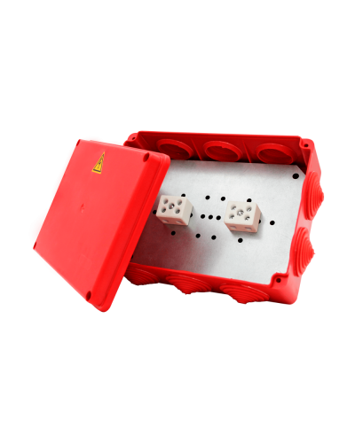 Коробка распределительная огнестойкая КРОПС-П4, IP54, габаритные размеры 150х110х70 мм, для кабелей сечением до 10 мм2, 4 клеммы КМ-Профиль (FRJB-KM-P4-10-04-КРОПС-IP54) в Ижевске Распределительные коробки Pintop.ru