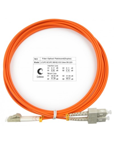 Шнур оптический duplex LC-SC 62,5/125 mm 3м LSZH Cabeus FOP-62-LC-SC-3m в Ижевске Патч-корды оптические Pintop.ru