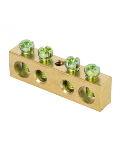 Шина PEN ноль-земля (6х9мм) 4 отверстия латунь крепеж по центру розничный стикер EKF PROxima (sn0-63-04-r) в Ижевске Крепежные изделия Pintop.ru