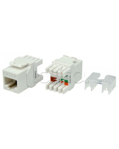 Вставка Keystone Jack RJ-45(8P8C) Hyperline KJ8-8P8C-C6A-180-WH в Ижевске Модули Keystone Pintop.ru