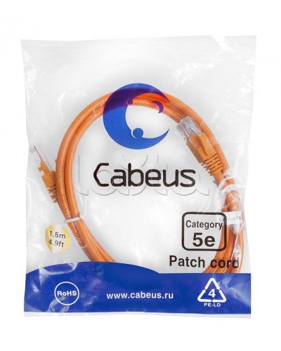 Патч-корд UTP, категория 5e, 1.5 м, неэкранированный, оранжевый Cabeus PC-UTP-RJ45-Cat.5e-1.5m-OR в Ижевске Патчкорды (медные) Pintop.ru