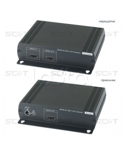 Удлинитель HDMI KVM (комплект приёмник + передатчик) по Ethernet до 120м (CAT5e) SC&T HKM01E в Ижевске Видеоусилители, Модуляторы, Делители Pintop.ru
