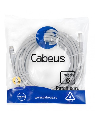 Патч-корд FTP, категория 6, F/UTP экранированный, LSZH, 10 м, серый Cabeus PC-FTP-RJ45-Cat.6-10m-LSZH в Ижевске Патчкорды (медные) Pintop.ru