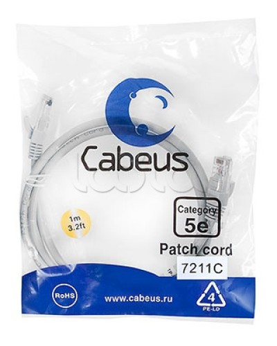 Патч-корд 2xRJ-45/8P8C UTP кат.5е (1 м) Cabeus PC-UTP-RJ45-Cat.5e-1m-BL в Ижевске Патчкорды (медные) Pintop.ru