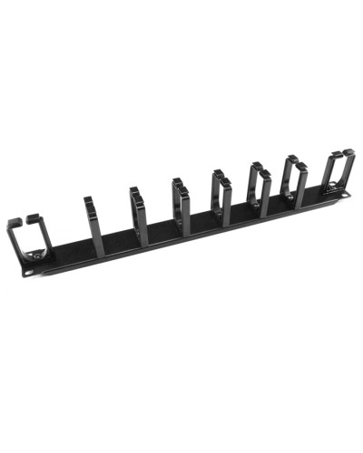 Органайзер кабельный горизонтальный 19 1U, 8 пласт. колец, металлический, черный Cabeus JB08-1U-PR-BK в Ижевске Кабельные органайзеры Pintop.ru